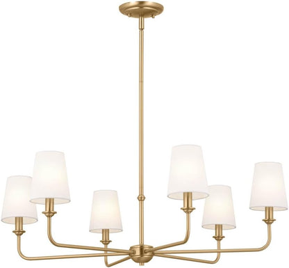Pallas 6-Light Chandelier in Brushed Natural Brass, Classic Ceiling Light Fixture with Optional Linen Tapered Shades for Foyer, Living Room, or Dining Room, (32.25" W X 13.75" H), 52516BNB