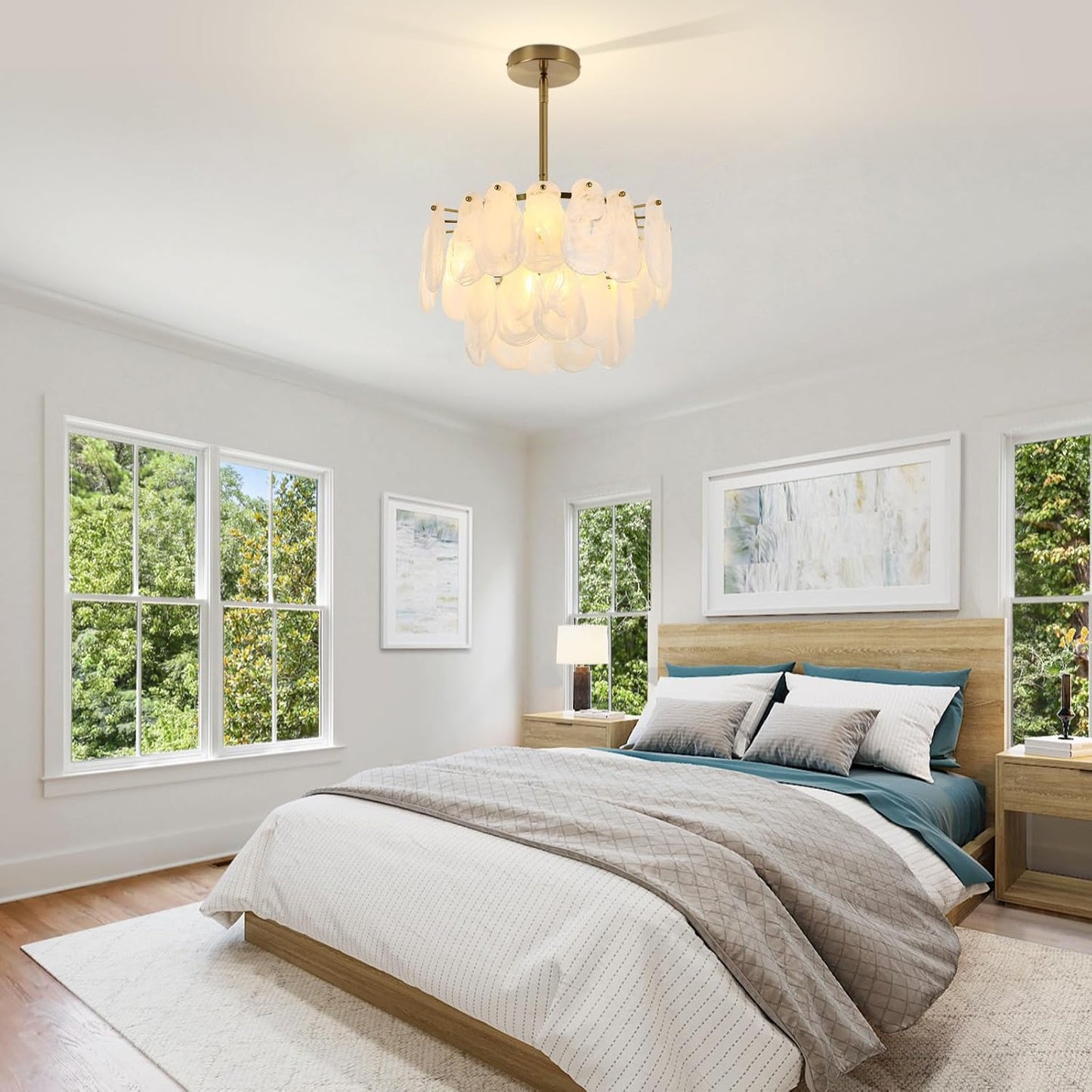 Modern Gold Chandeliers, 17.7" Luxury Cloud Glass Light Fixture, 2-Layer round Ceiling Hanging Light Fixture for Bedroom Dining Room Kitchen Island Living Room Entryway Bar Farmhouse 6-Light