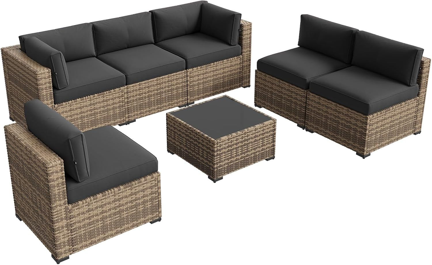Patio Furniture Sets, 7-Piece Outdoor Patio Furniture with Thick Cushions, Wicker Outdoor Conversation Set Sectional Sofa for Backyard, Poolside, Garden