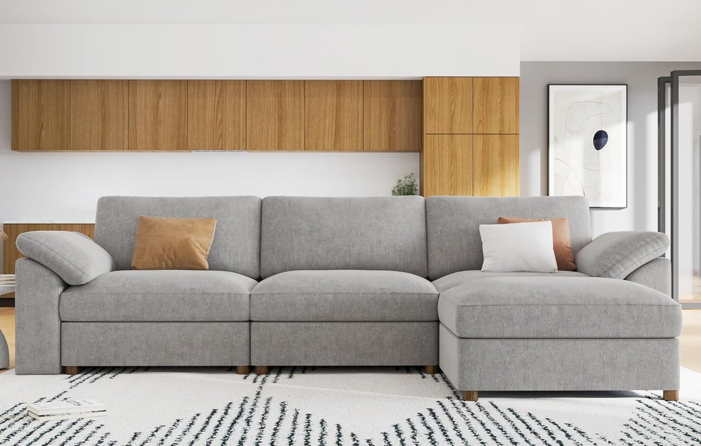 Oversized L Shape Sectional Modular Sofa,Wide Deep Seat Sectional Sofa,Fsc Certified Comfortable Chenille Grey Cloud Modular Sofa