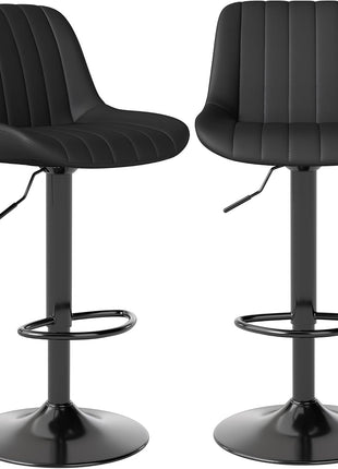 Set of 2 Adjustable Swivel Counter Height Bar Stools with Backrest, Armless PU Leather Kitchen Island Chairs in Black