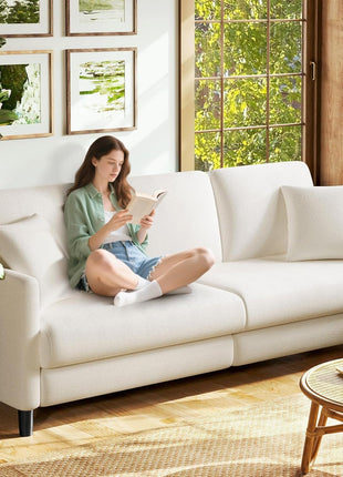 83-Inch Teddy Loveseat Sofa for Living Room - Comfy All-Wood Design with Tool-Free Setup, Includes 2 Pillows, Beige