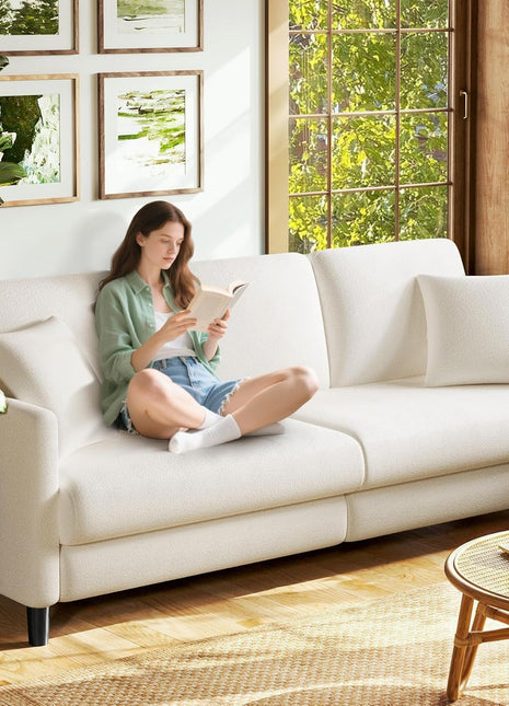 83-Inch Teddy Loveseat Sofa for Living Room - Comfy All-Wood Design with Tool-Free Setup, Includes 2 Pillows, Beige