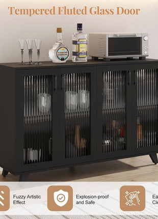 49-Inch Black Kitchen Buffet Server with Doors and Cabinet Storage