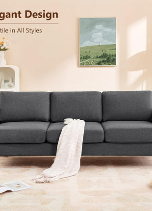 89" Mid Century Modern 3-Seater Upholstered Sofa with Deep Seats and Armrests in Dark Grey for Living Room, Bedroom, Apartment, and Office