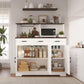 Farmhouse Sideboard Buffet Cabinet with Microwave Stand, Barn Doors Buffet Storage Cabinet with Drawers and Shelves, Wood Coffee Bar Pantry for Kitchen, Dining Room, Living Room, White