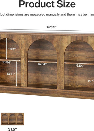 63-Inch Wooden Farmhouse Console Table with 3-Tier Storage for Hallway, Living Room, and Behind Couch in Brown