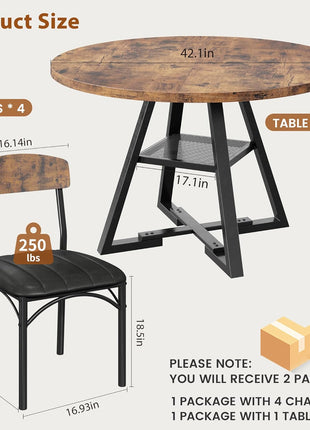 5-Piece Round Dining Table Set for Four - Space-Efficient Wooden Kitchen and Dining Room Furniture