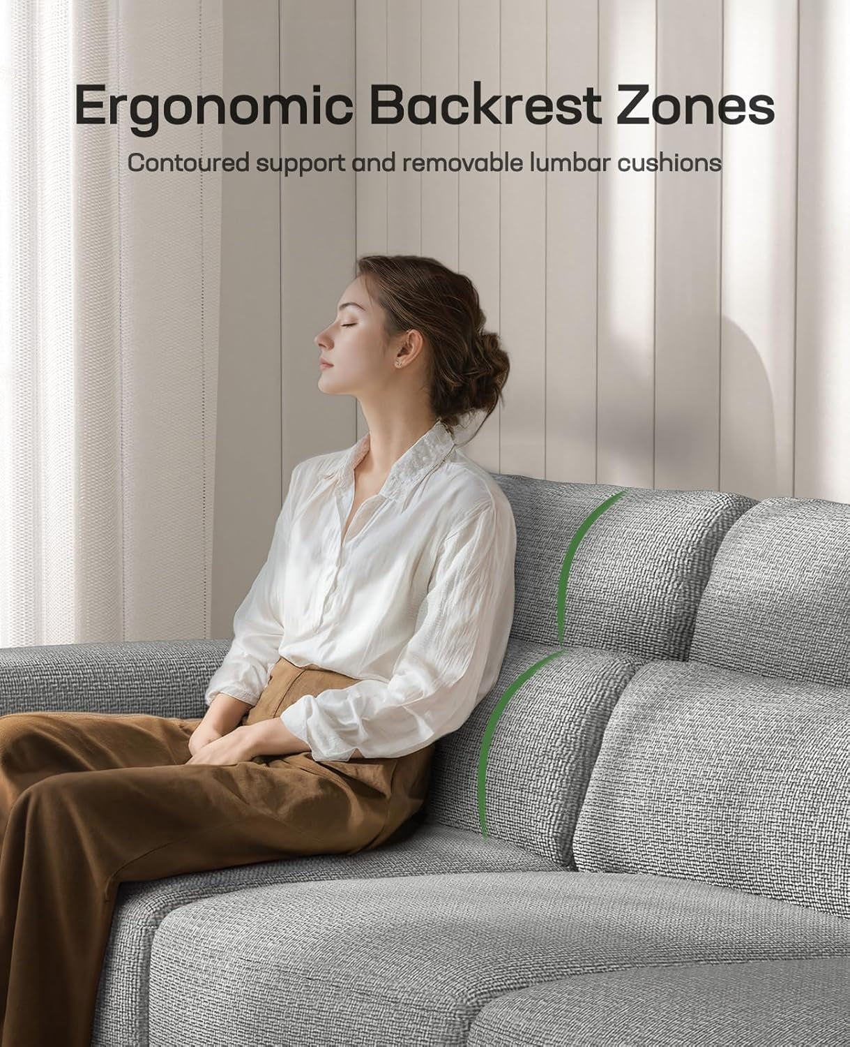 3-Seater Modern Sofa, 89" Couch with Wide Armrests & Deep Cushions, Linen Sofas with Removable Washable Covers for Living Room, Grey