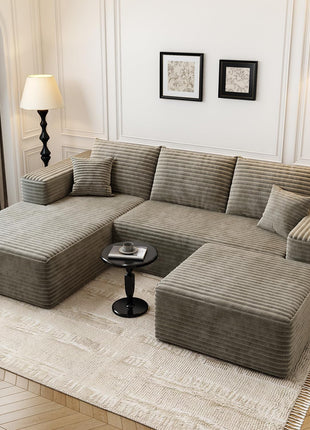 107.5" Cloud Modular Sectional Sofa with Ottoman, Modern Minimalist Upholstered U-Shaped Couch for Living Room, Deep Seat Corner Sofa, No Assembly Required (Camel, Left Facing Chaise)