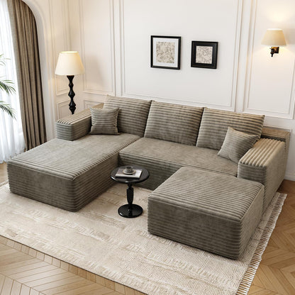 107.5" Cloud Modular Sectional Couch with 1 Ottoman,Modern Minimalist Upholstered Couches, Comfort U Shaped Sofa for Living Room,Deep Seat Corner Couch，No Assembly Required (Camel,Left Facing Chaise)