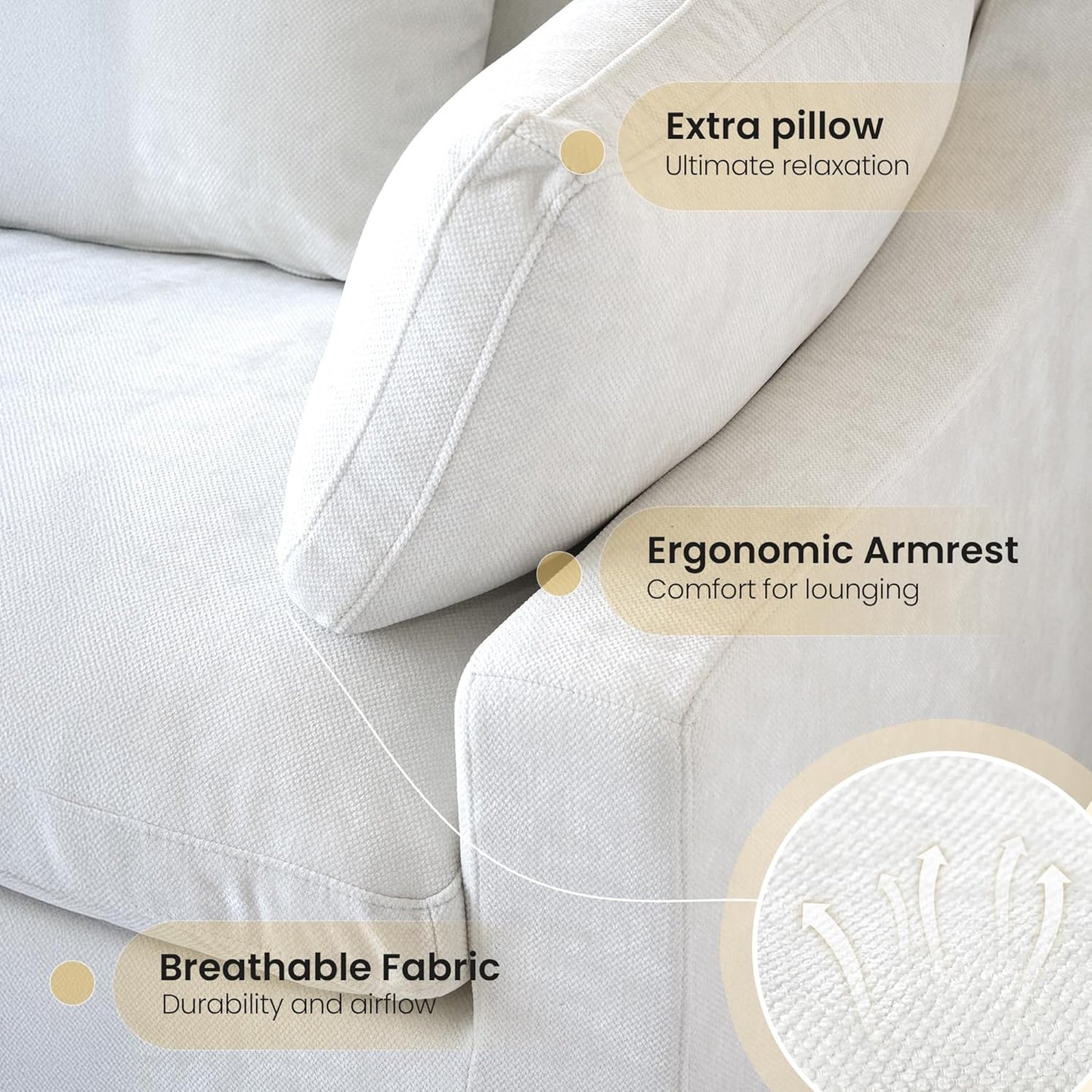 154" Modular Sectional Sofa Cloud Couch,Oversized Linen V-Shaped Sectional Sofa with Deep Seat, U-Shape 6-Seater Couch with Ottoman for Living Room in White