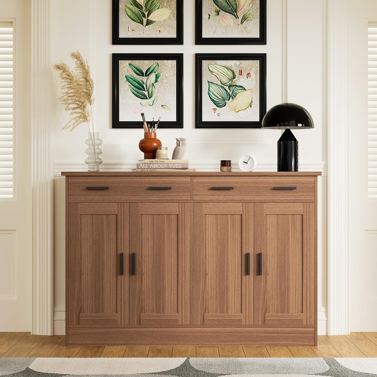 53" Rustic Brown Buffet Cabinet with Storage, Kitchen Sideboard Buffet Server with 2 Drawers & 4 Doors, Modern Coffee Bar Cabinet Credenza for Dining Room, Living Room, Hallway