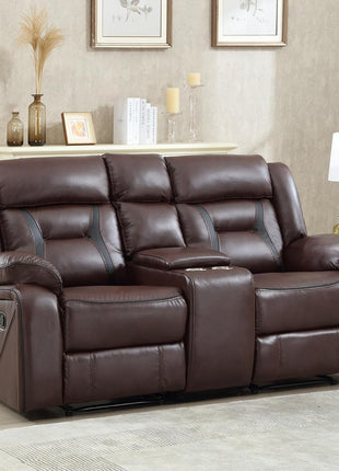Faux Leather Dual Recliner Loveseat with Center Console, Hidden Storage, and Cup Holders - Dark Brown Sofa Chair for Living and Meeting Rooms