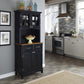 Home Styles Buffet of Buffets Black with Cottage Oak Wood Top Hutch, Two Wood Door Panels, Two Drawers with Brushed Steel Pulls, Two Plexiglas Framed Doors, and Adjustable Shelves