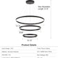 Elegant 3-Rings Black Modern LED Chandelier – Fully Dimmable High Ceiling Pendant Light for Dining Room, Living Room, Foyer & Staircase (Warm White 3000K, Adjustable Size 15.7"-31.4")