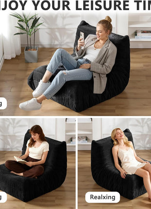 Oversized High-Density Foam Bean Bag Chair for Adults - Giant Sofa for Living Room and Bedroom in Black