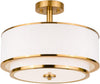 3-Light Semi Flush Mount Ceiling Light, 16" Drum Light with White Fabric Shade, Modern Close to Ceiling Lamp for Living Room Bedroom Dining Kitchen Hallway Entry (Brushed Gold)