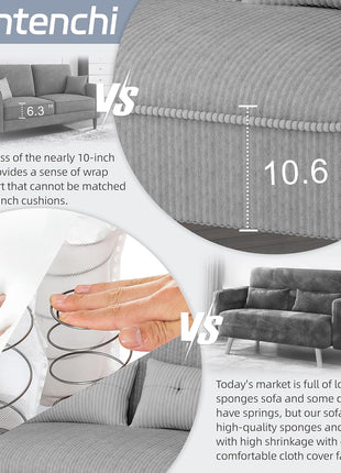Mid-Century Modern Light Grey Upholstered Loveseat Sofa for Small Spaces with Accent Pillows, Ideal for Living Rooms, Studios, and Apartments