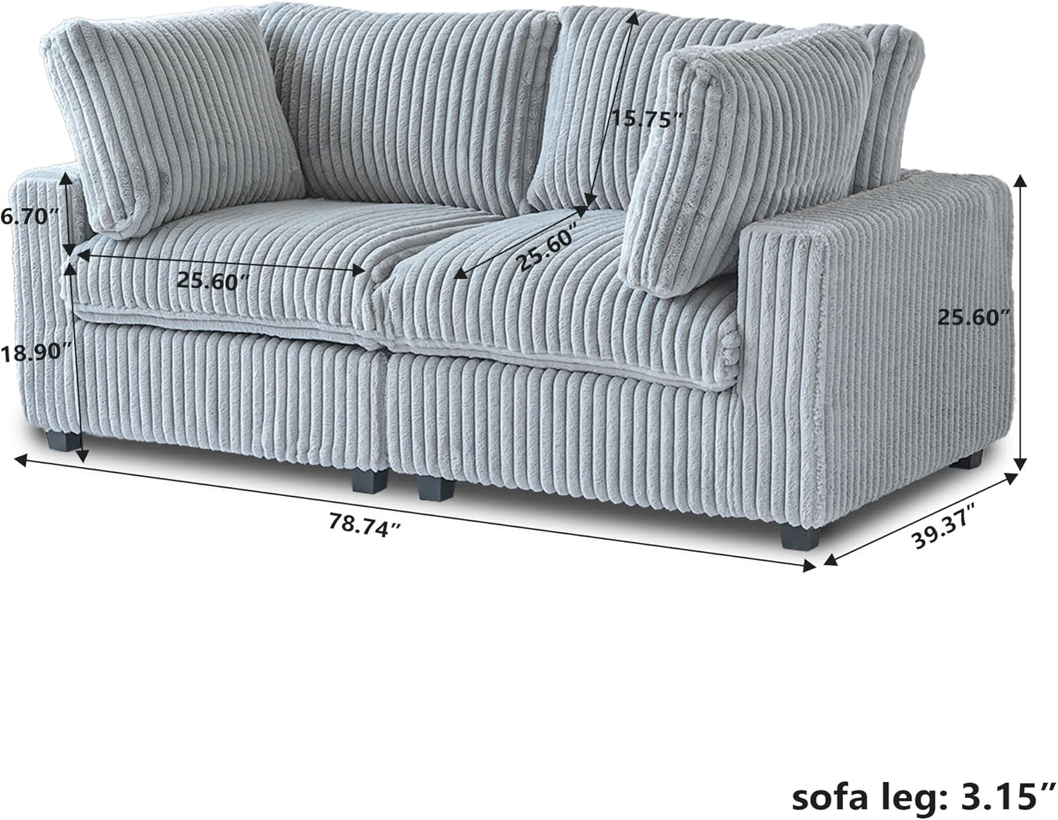78" Deep Seat Sectional Couches, Convertable Sleeper Sofa for Living Room, Love Seat Couch, Sofa Covers Washable, Modular Sectional Sofas for Living Room, Apartment, Light Grey