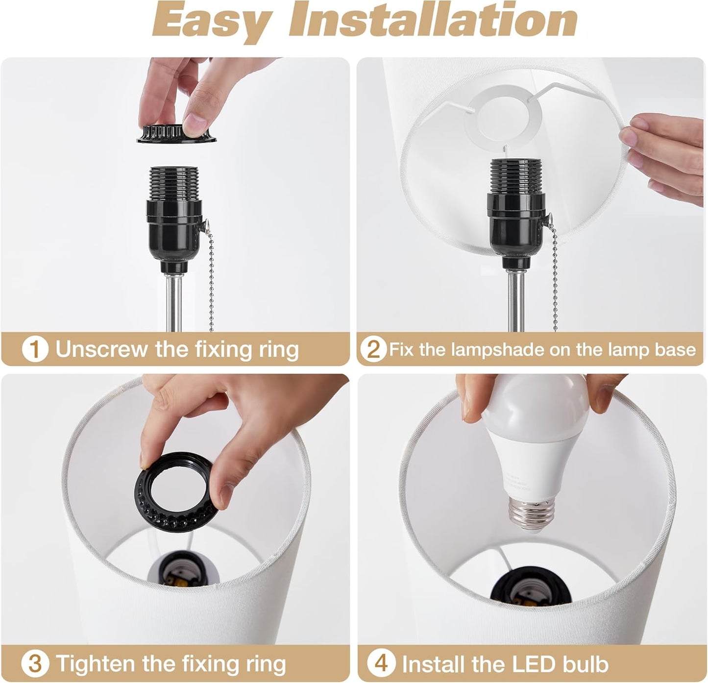 Ceramic Small Table Lamp Set of 2, Adjustable Color Temperature Bedside Nightstand Lamps with Pull Chain for Bedroom Living Room Reading, 2 Bulbs