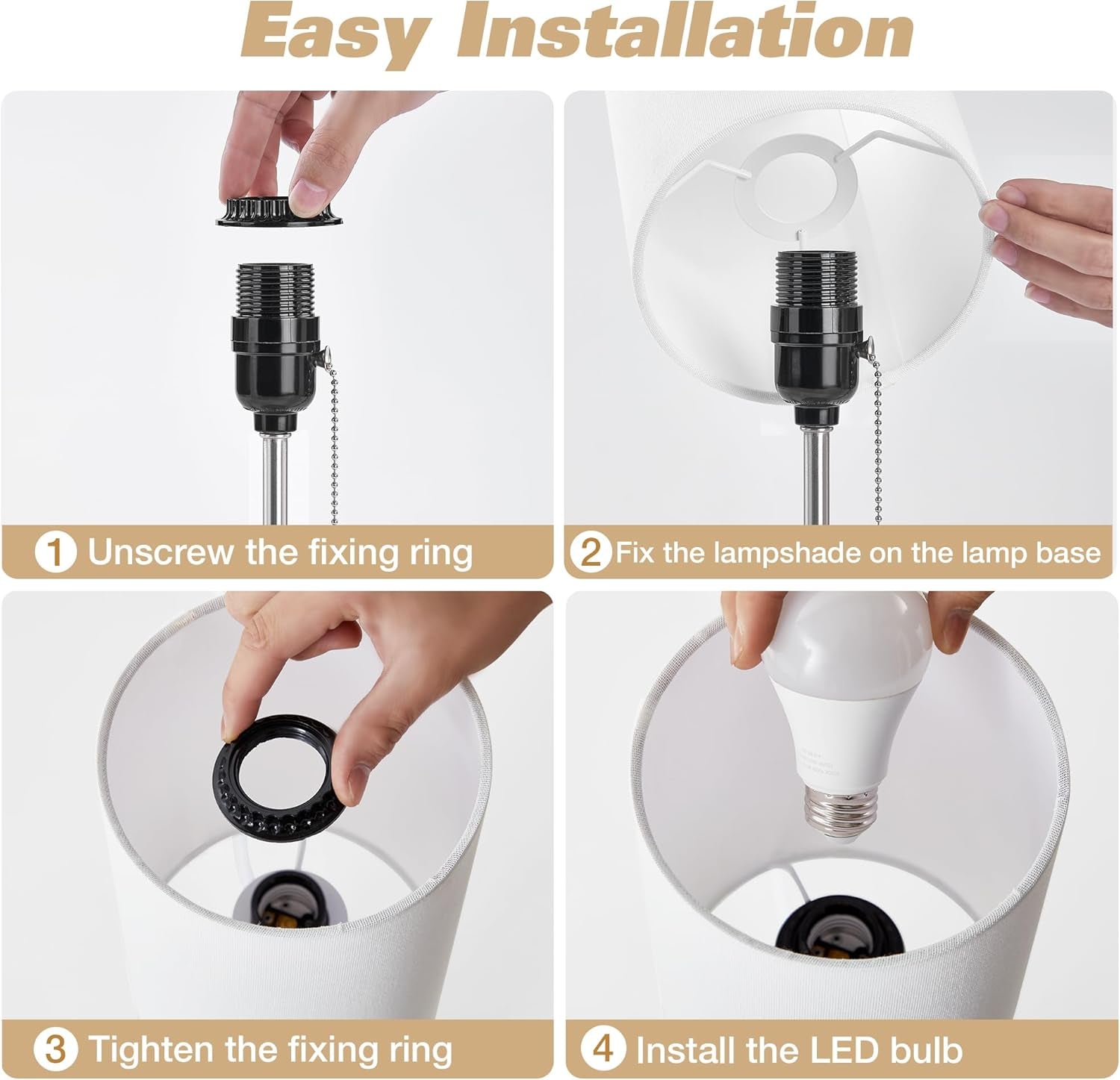 Ceramic Small Table Lamp Set of 2, Adjustable Color Temperature Bedside Nightstand Lamps with Pull Chain for Bedroom Living Room Reading, 2 Bulbs