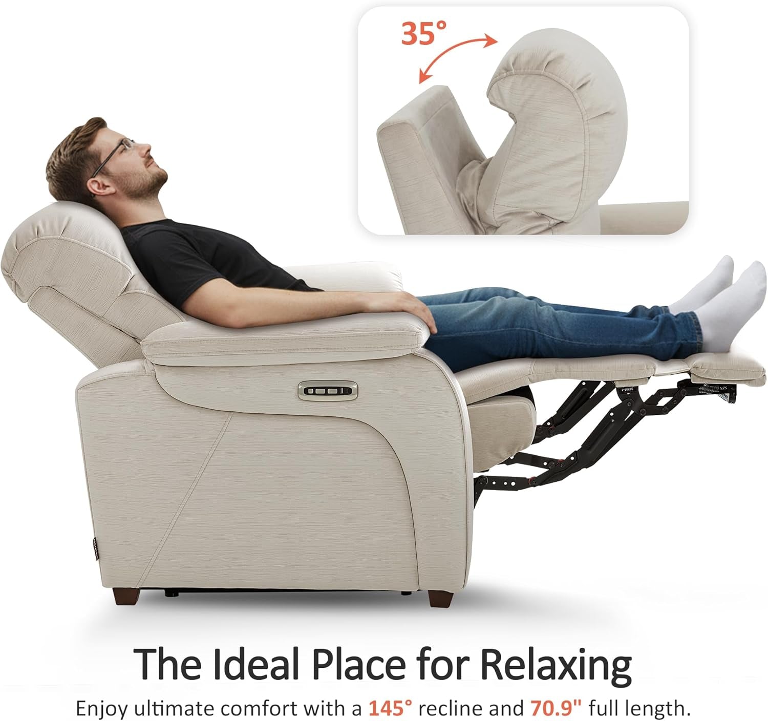 87.2'' Wall Hugger Power Recliner Sofa with Drop down Table, Reclining Sofa with Adjustable Headrest, USB Charge Ports, Reading Lamp, for Living Room, Rvs, Fabric, ST258M3 (3-Seater, Beige)