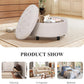 Fabric round Storage Ottoman with Reversible Tray Lid – Multi-Functional Footrest, Hidden Storage, Sturdy & Stylish Small Coffee Table for Living Room, Bedroom, or Entryway(Beige)