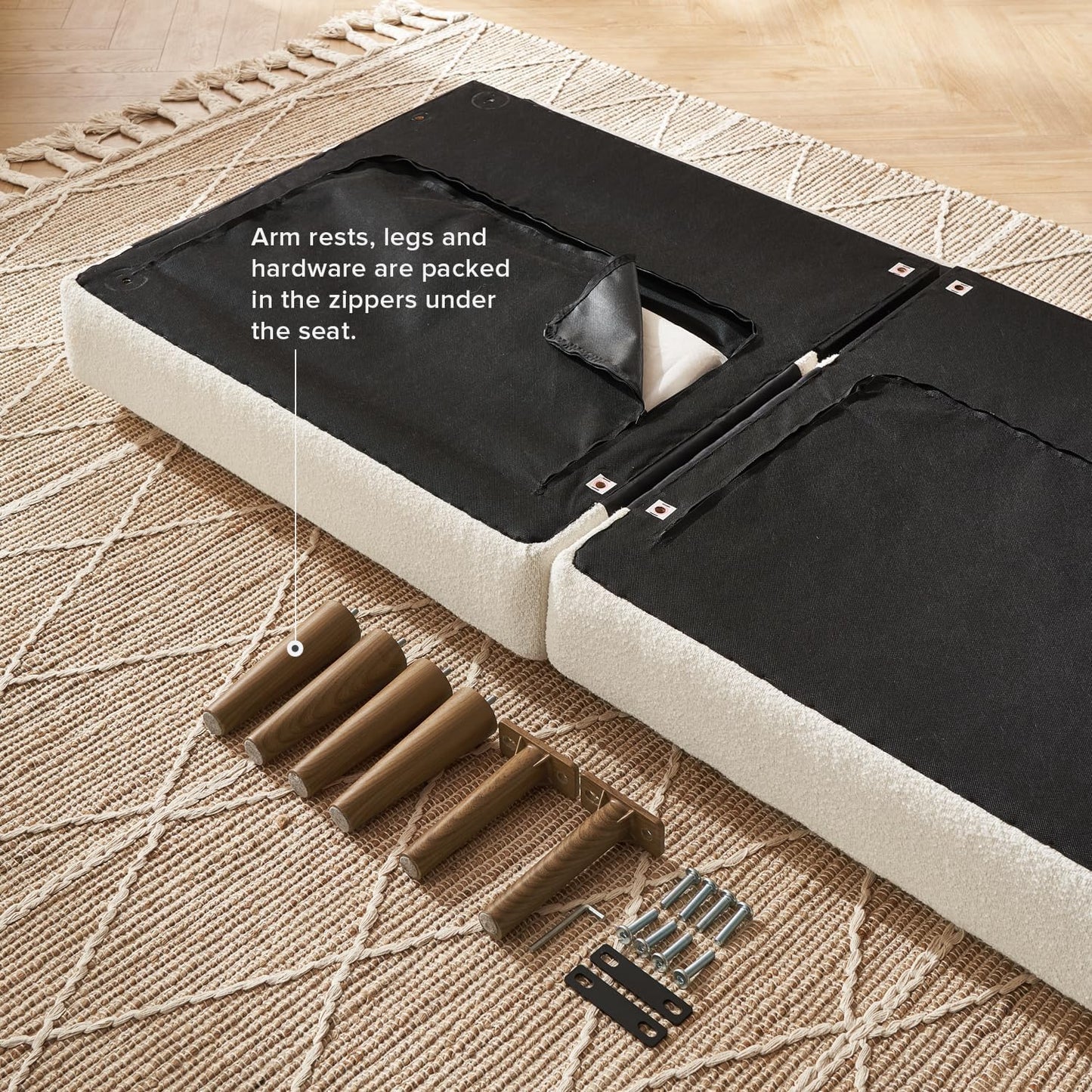 76.4" Futon Sofa Bed, Couch, Loveseat, Sleeper Sofa, Mid Century Modern Futon Couch, Sofa Cama, Couches for Living Room (Aaron, Pearl White Boucle)