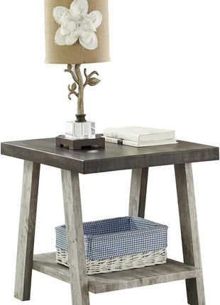 Athens Modern End Table with Wood Shelf in Weathered Walnut and Gray Finish