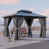 10'X12' Hardtop Gazebo, Aluminum Framed Outdoor Gazebo with Double Polycarbonate Roof, Durable Pavilion with Curtains & Netting for Patio, Garden, and Lawn