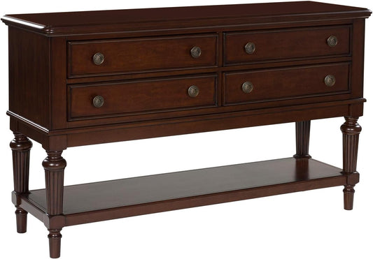Lavinton Classic 4-Drawer Dining Server with Open Shelf, Dark Brown