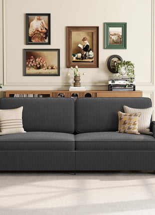 86'' Modern Loveseat Sofa for Living Room, Comfortable Couch with Removable Cover, Wide Armrests, Easy Assembly, Corduroy Design for Small Spaces, Bedroom, Apartment, Dark Gray
