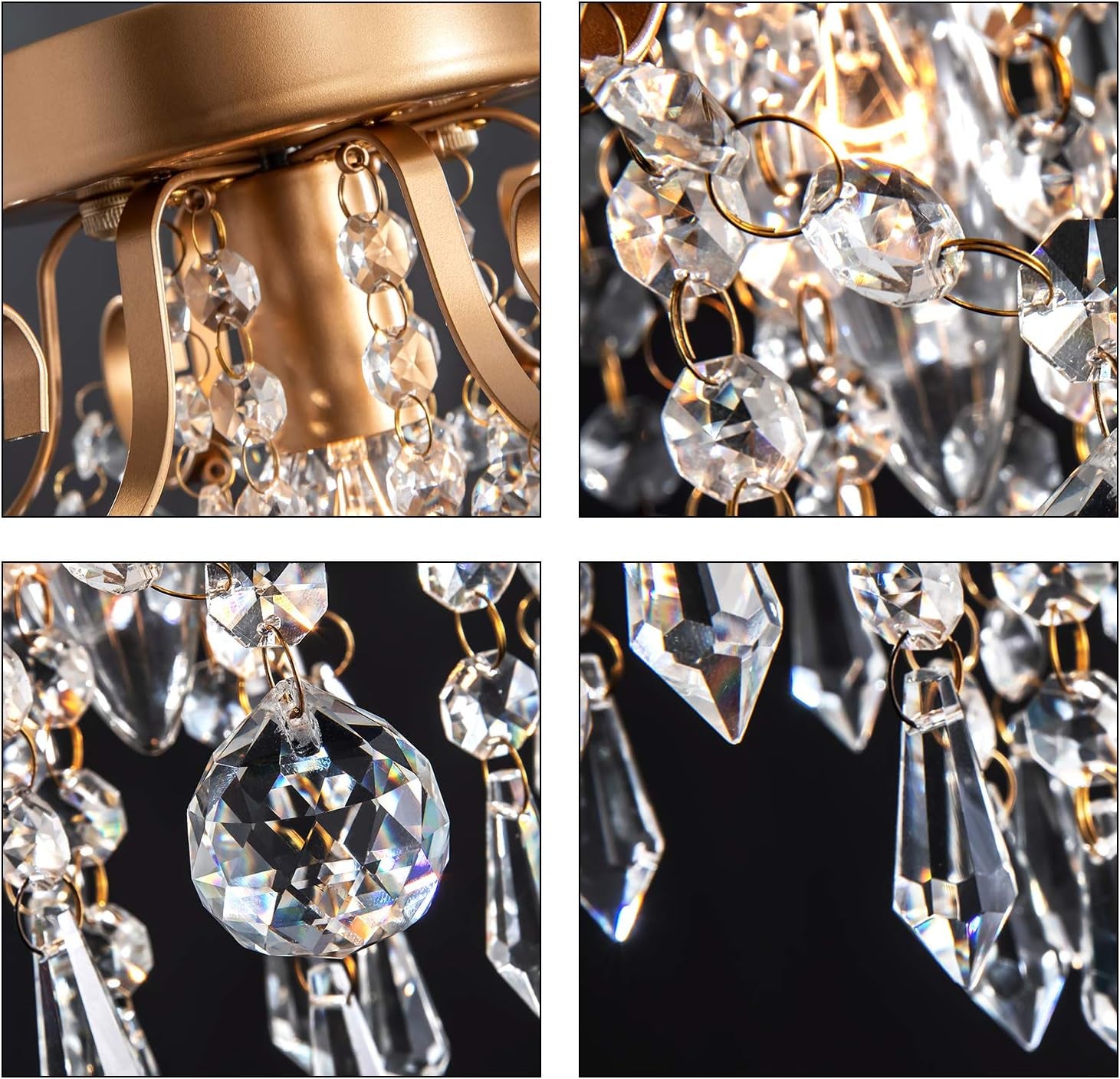 Mini Chandelier Crystal Ceiling Light,Small Flush Mount Gold Light Fixture for Entryway Bedroom Barthroom Hallway Closet E26
