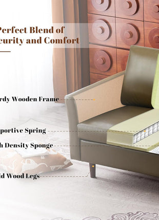 Mid-Century Modern Olive Green Faux Leather 3-Piece Sofa Set with Rolled Arms and Deep Seats, Ideal for Living Rooms and Apartments, Easy Assembly