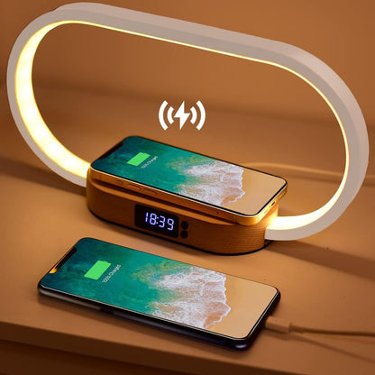 Wooden Bedside Lamp with 15W Fast Wireless Charger | Touch Control, 3 Color Modes, Clock & Stepless Dimming for Nightstand