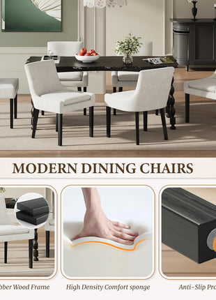 Set of 4 Upholstered Dining Chairs with Mid Back and Wooden Legs, Modern Accent Side Chairs for Living Room and Dining Room - Beige