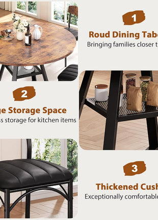 5-Piece Round Dining Table Set for Four - Space-Efficient Wooden Kitchen and Dining Room Furniture