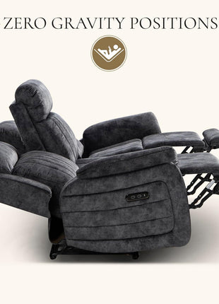 Power Reclining Sofa with Zero Gravity Feature, Adjustable Headrest, Electric Reclining Mechanism, Wireless Charging, and Outlets - Grey 3-Seater Loveseat for Living Room