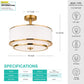 3-Light Semi Flush Mount Ceiling Light, 16" Drum Light with White Fabric Shade, Modern Close to Ceiling Lamp for Living Room Bedroom Dining Kitchen Hallway Entry (Brushed Gold)