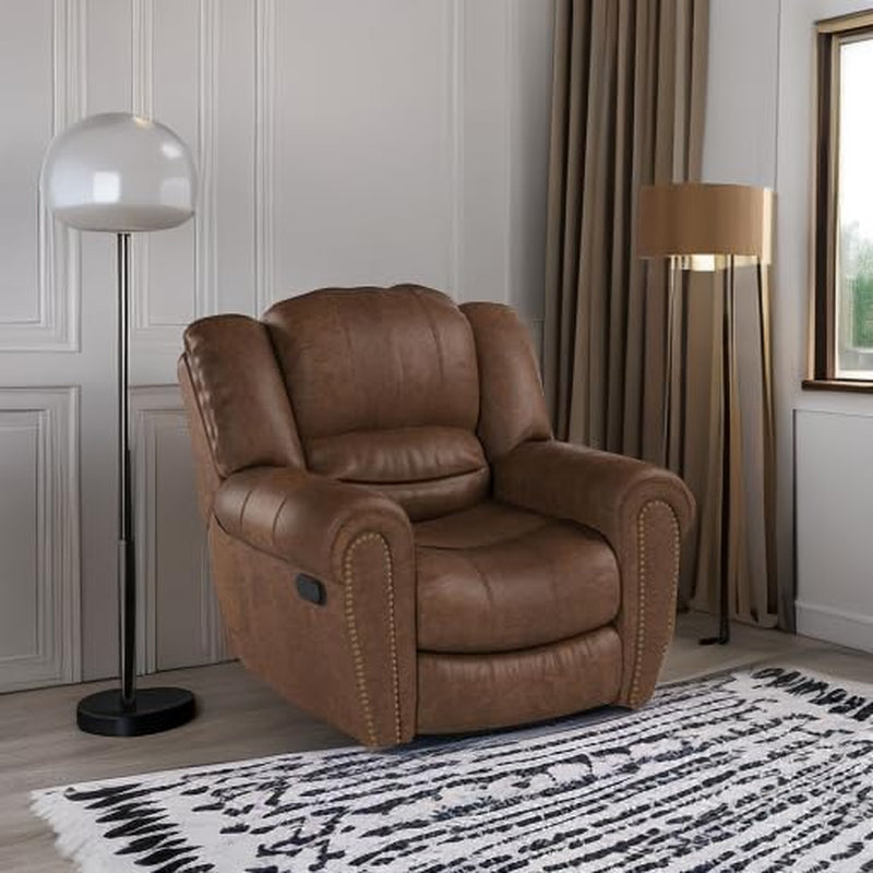 Leather Recliner Chair, Classic and Traditional Manual Recliner Chair with Comfortable Arms and Back Single Sofa for Living Room, Nut Brown