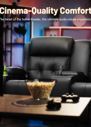 Luxury Loveseat Recliner Sofa for Home Theater, Featuring Massage Function, USB Port, Center Console, Wall Hugger Design, 145° Recline, Cup Holders, and Side Pockets - Ideal for RV and Movie Rooms