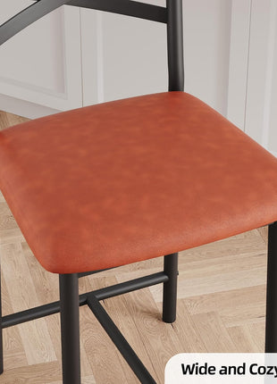 Set of 4 Modern Brown Counter Height Bar Stools with Backrest and Thick Cushion, Upholstered Dining Chairs for Kitchen Island, Bar, and Dining Room