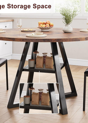 47-Inch Vintage Round Dining Table for Four with Space-Saving Pedestal Design for Kitchen and Dining Room