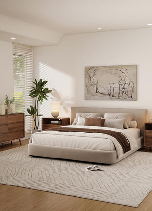3-Piece Bedroom Furniture Set: 6-Drawer Dresser and Pair of Nightstands in Mid-Century Modern Walnut Finish