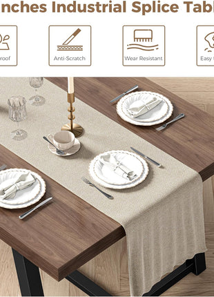 7-Piece Rustic Brown Dining Set for 6, 71-Inch Rectangular Kitchen Table with Upholstered Chairs and Metal Frame