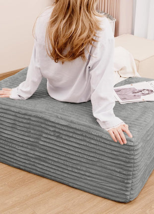 37.4" Plush Corduroy Ottoman - Upholstered Cloud Ottoman for Modular Sectional Couches, Compressed Memory Foam, No Assembly Required, Grey