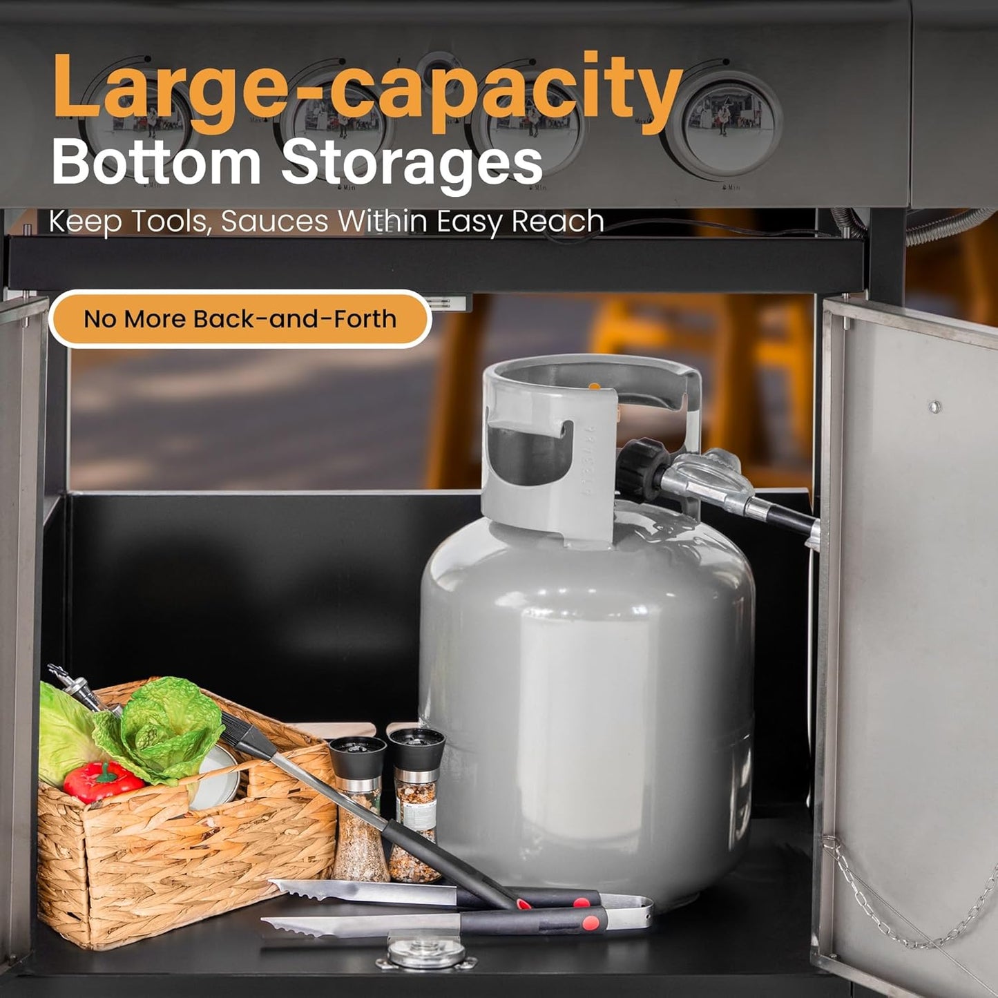 4-Burner Propane Gas BBQ Grill with Side Burner and Porcelain-Enameled Cast Iron Grates, Stainless Steel Barbecue Grills Outdoor Cooking, Silver Cabinet Style, 42,000BTU