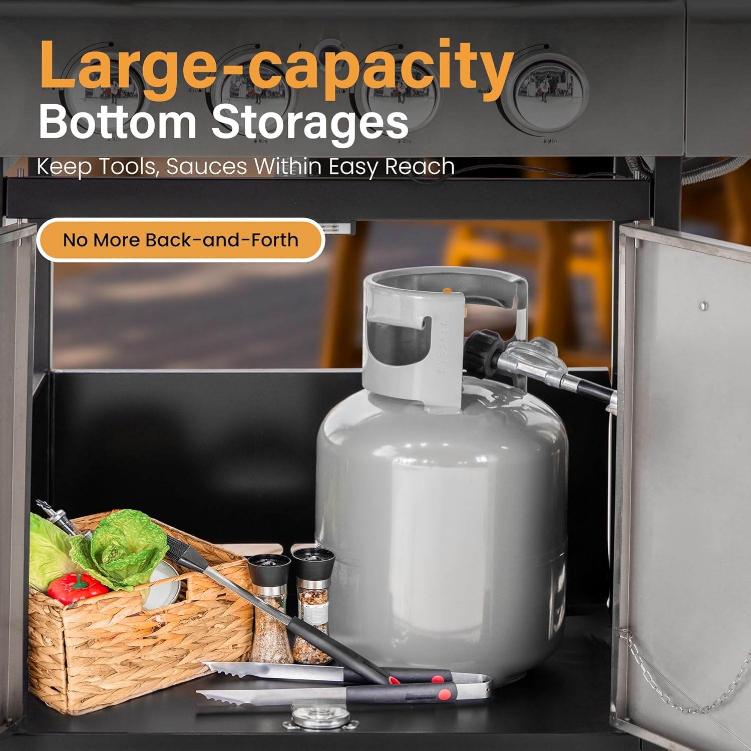 4-Burner Propane Gas BBQ Grill with Side Burner and Porcelain-Enameled Cast Iron Grates, Stainless Steel Barbecue Grills Outdoor Cooking, Silver Cabinet Style, 42,000BTU