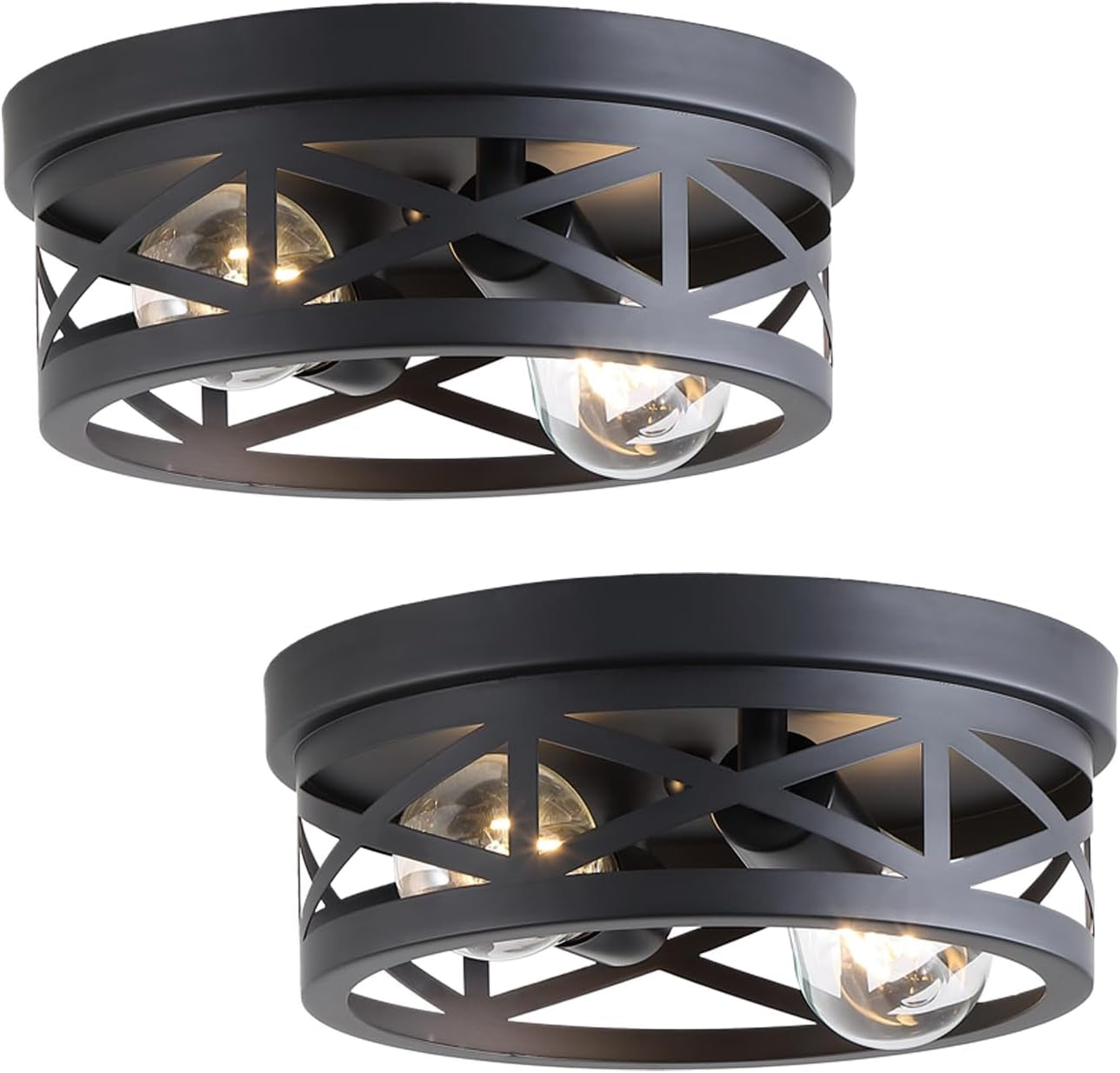 2 Pack Black Farmhouse Flush Mount Ceiling Light,2-Light Rustic Hallway Light Fixtures,Industrial Lighting Fixtures Ceiling Mount for Kitchen Hall Entry Bedroom Closet